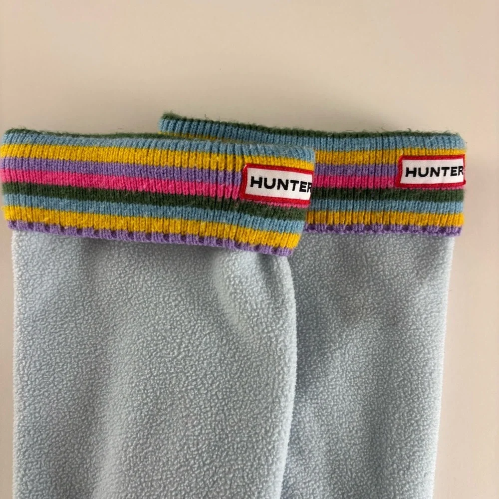 Hunter Kids Fleece Boot Socks Rainbow Knit Cuff Light Blue Size MS US 1 3